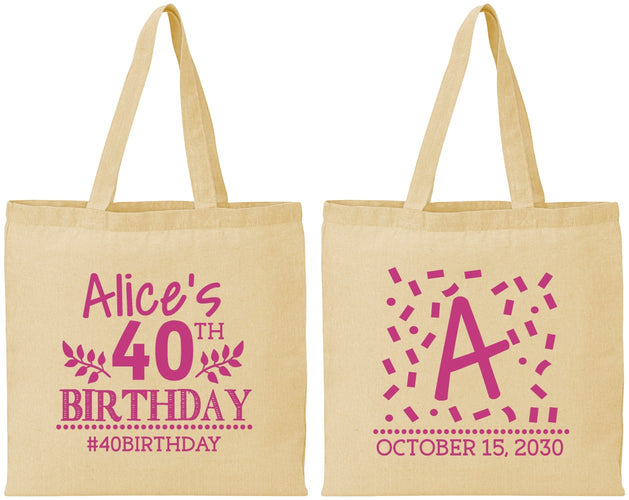 Personalized Birthday Cotton Tote Bags - 40th | 20258