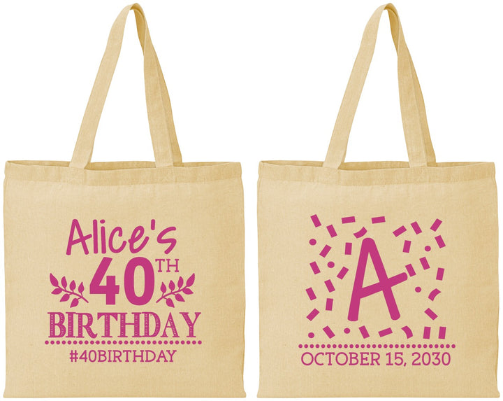 Personalized Birthday Cotton Tote Bags - 40th | 20258