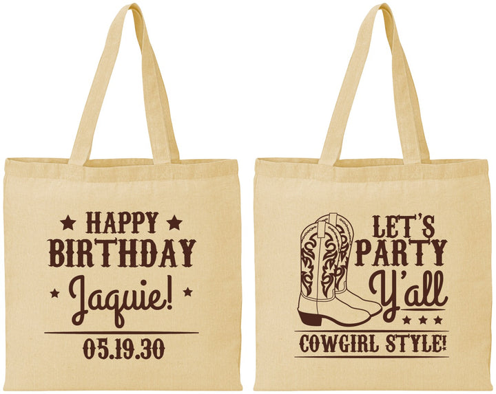 Personalized Birthday Cotton Tote Bags - Cowgirl | 20260