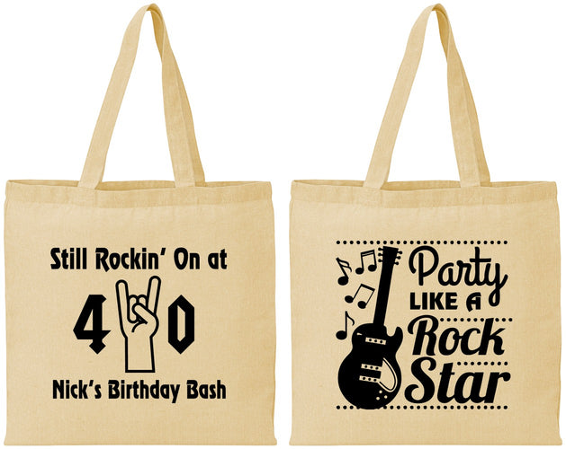 Personalized Birthday Cotton Tote Bags - 40th Rock Star | 20266