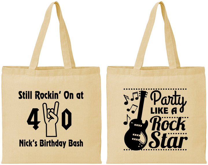 Personalized Birthday Cotton Tote Bags - 40th Rock Star | 20266