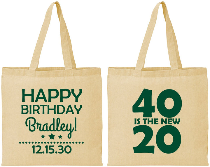 Personalized Birthday Cotton Tote Bags - 40 Is The New 20 | 20269