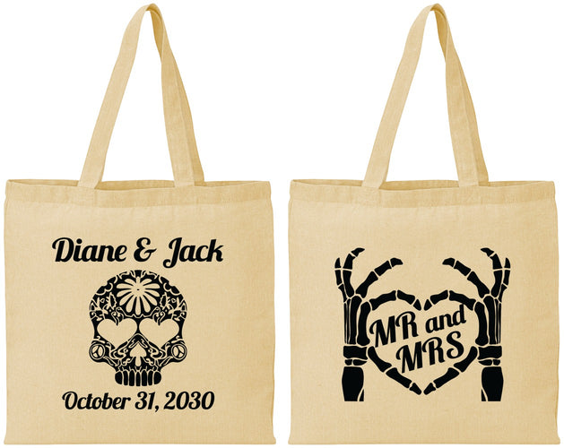 Personalized Wedding Cotton Tote Bags - Mr And Mrs Sugar Skull | 205