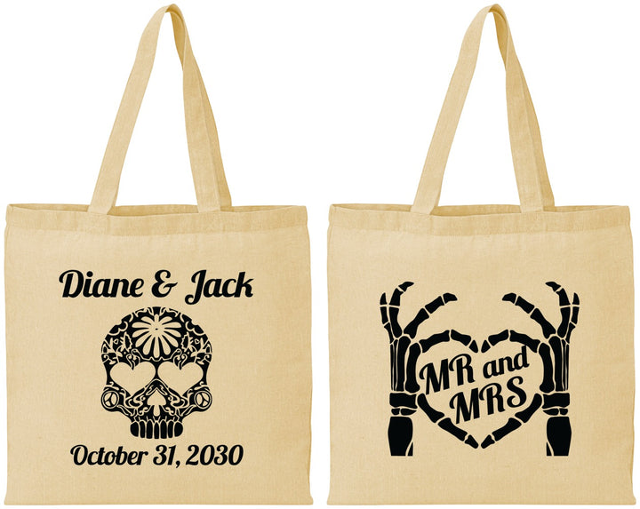 Personalized Wedding Cotton Tote Bags - Mr And Mrs Sugar Skull | 205