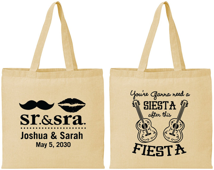 Personalized Wedding Cotton Tote Bags - Siesta Fiesta Sr Sra | 208