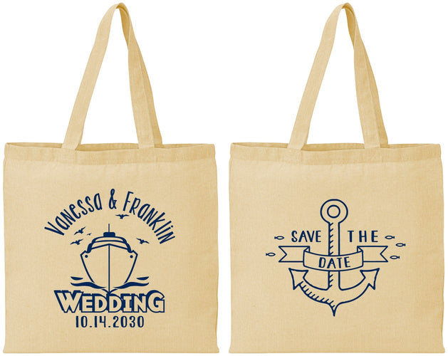 Personalized Wedding Cotton Tote Bags - Save The Date Cruise | 209