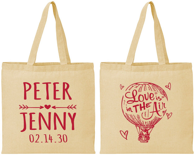 Personalized Wedding Cotton Tote Bags - Love In Air Hot Air Balloon | 210