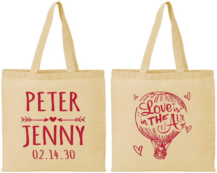 Personalized Wedding Cotton Tote Bags - Love In Air Hot Air Balloon | 210