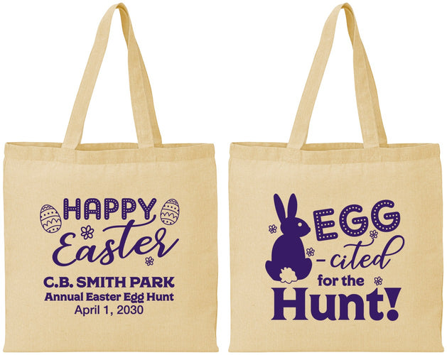 Personalized Easter Cotton Tote Bags - Eggcited For Hunt Bunny | 210002