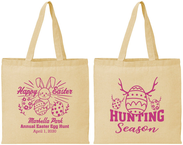 Personalized Easter Cotton Tote Bags - Bunny Egg Hunt | 210003