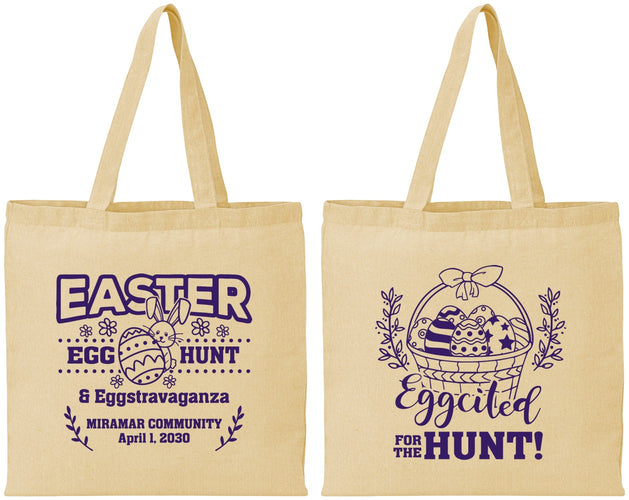 Personalized Easter Cotton Tote Bags - Eggcited For Hunt Bunny | 210006