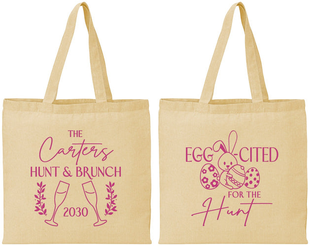 Personalized Easter Cotton Tote Bags - Eggcited For Hunt Bunny | 210011