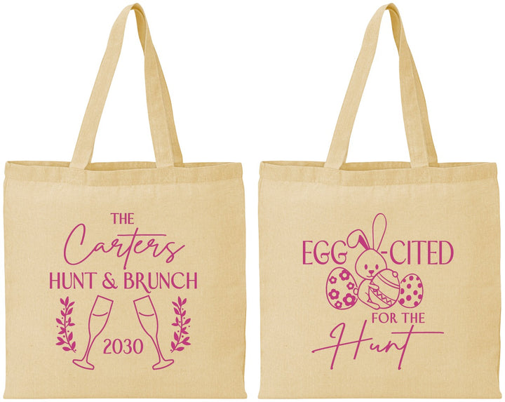 Personalized Easter Cotton Tote Bags - Eggcited For Hunt Bunny | 210011