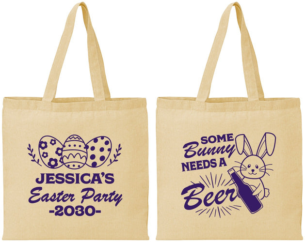 Personalized Easter Cotton Tote Bags - Bunny Needs A Beer | 210018