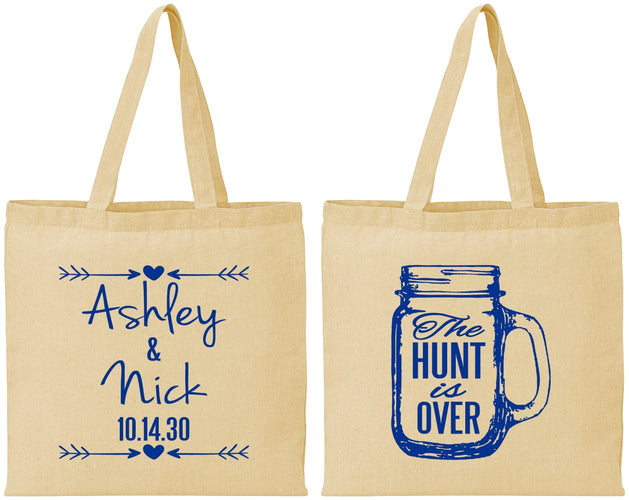 Personalized Wedding Cotton Tote Bags - The Hunt Is Over Mason Jar | 211