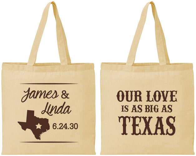 Personalized Wedding Cotton Tote Bags - Our Love Is As Big As Texas | 215