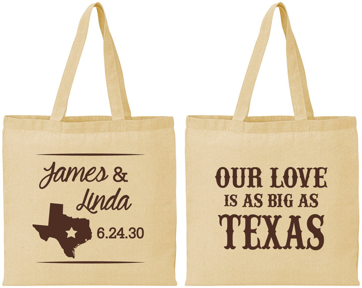 Personalized Wedding Cotton Tote Bags - Our Love Is As Big As Texas | 215
