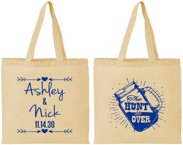 Personalized Wedding Cotton Tote Bags - The Hunt Is Over Mason Jar | 218