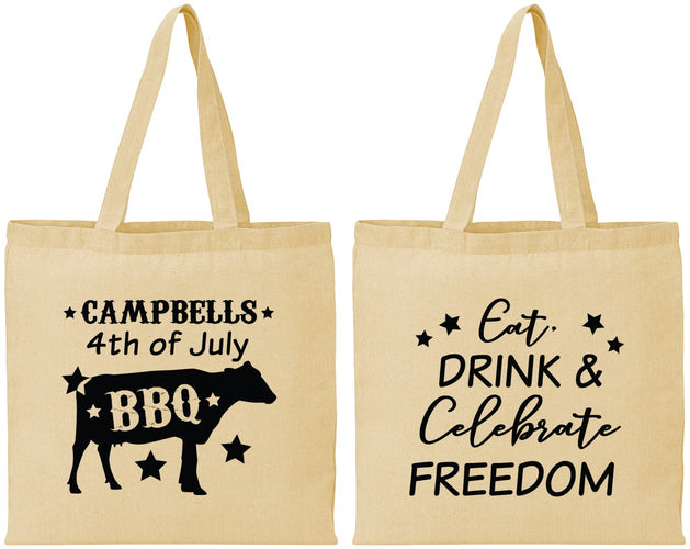 Personalized 4th Of July Cotton Tote Bags - Eat Drink Freedom | 220000
