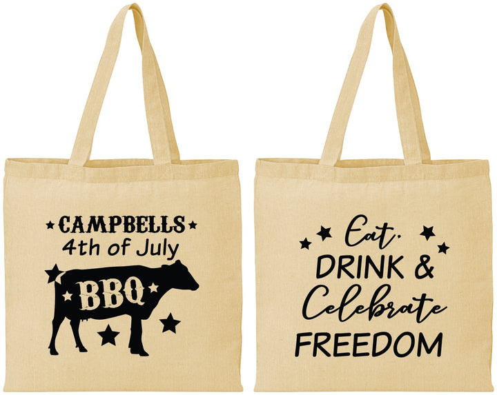 Personalized 4th Of July Cotton Tote Bags - Eat Drink Freedom | 220000
