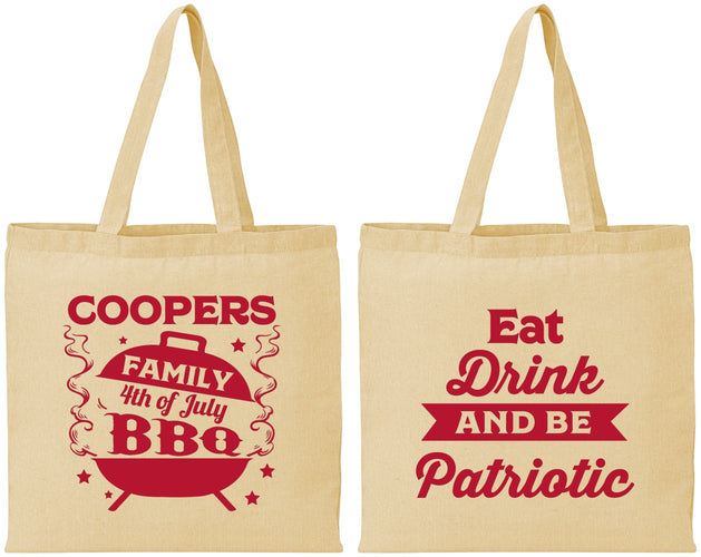 Personalized 4th Of July Cotton Tote Bags - Eat Drink Patriotic | 220002