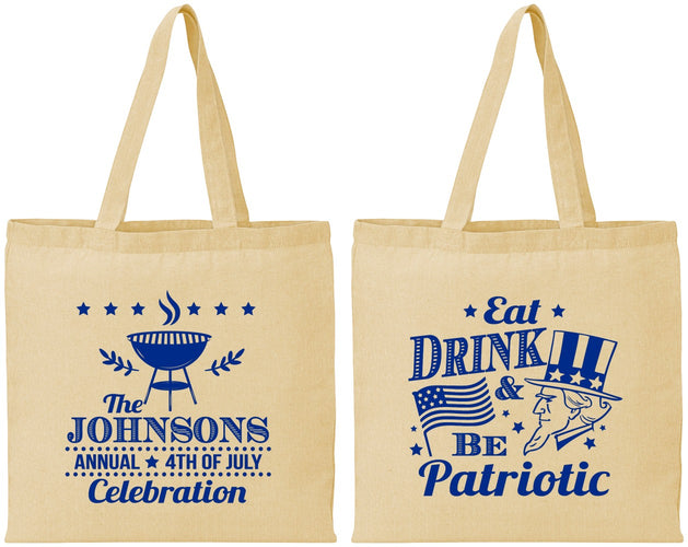 Personalized 4th Of July Cotton Tote Bags - Eat Drink Patriotic | 220003