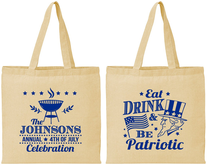 Personalized 4th Of July Cotton Tote Bags - Eat Drink Patriotic | 220003