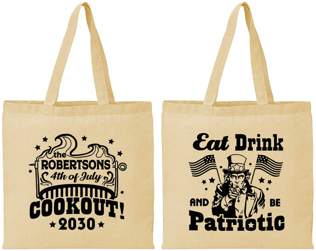 Personalized 4th Of July Cotton Tote Bags - Eat Drink Patriotic | 220004