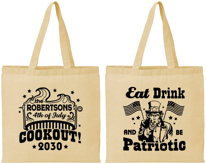 Personalized 4th Of July Cotton Tote Bags - Eat Drink Patriotic | 220004