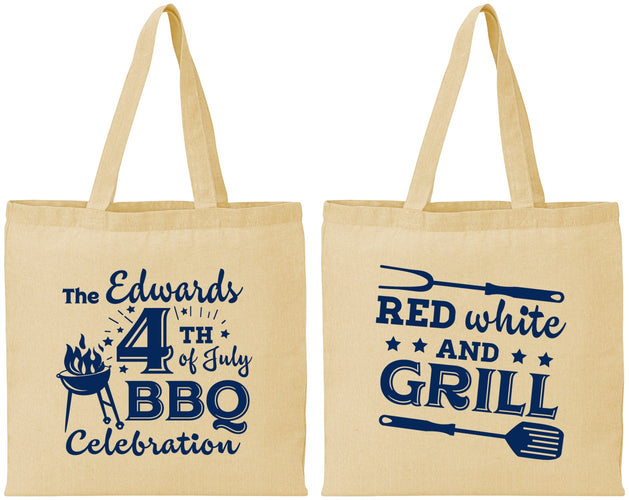 Personalized 4th Of July Cotton Tote Bags - Red White Grill | 220005