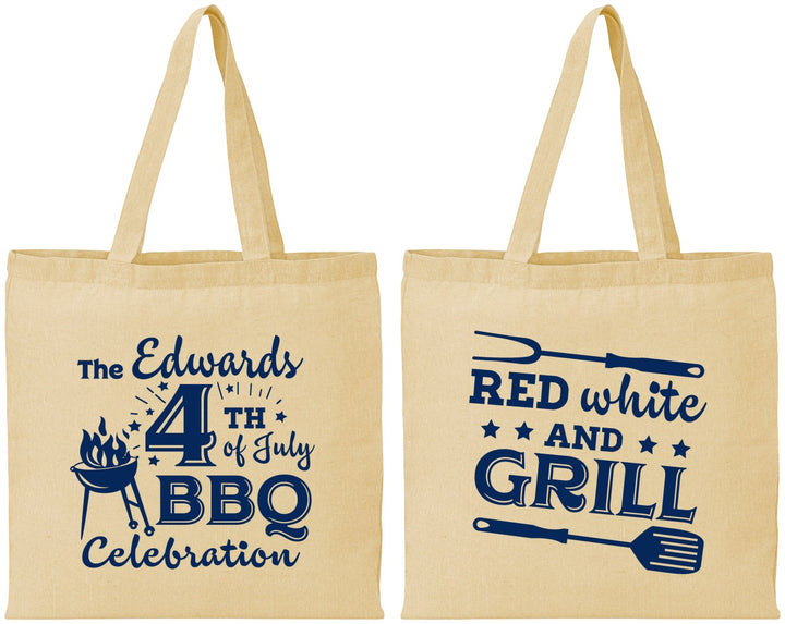 Personalized 4th Of July Cotton Tote Bags - Red White Grill | 220005