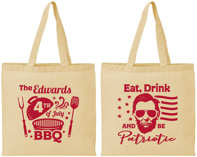 Personalized 4th Of July Cotton Tote Bags - Eat Drink Patriotic | 220006