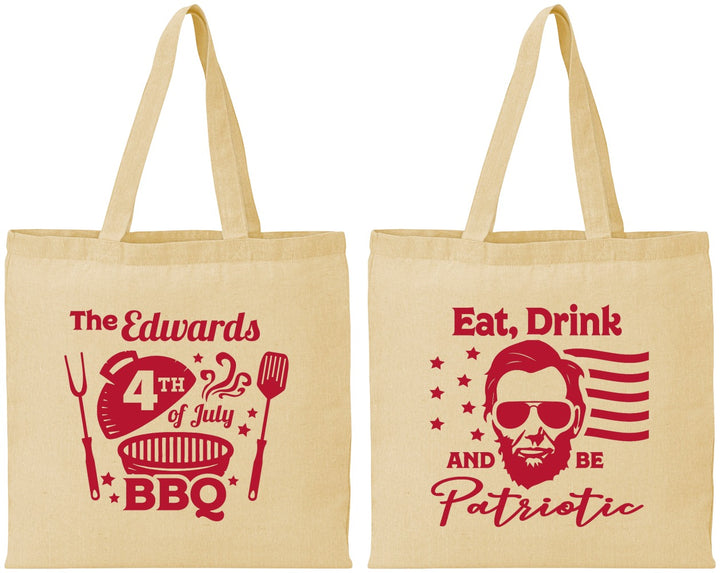 Personalized 4th Of July Cotton Tote Bags - Eat Drink Patriotic | 220006