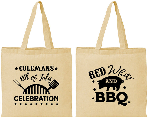 Personalized 4th Of July Cotton Tote Bags - Red White Bbq | 220008