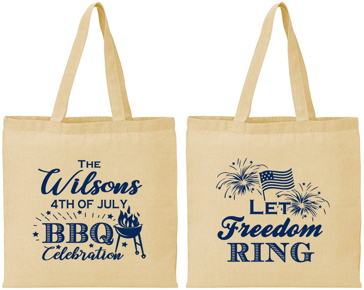 Personalized 4th Of July Cotton Tote Bags - Bbq Fireworks | 220009