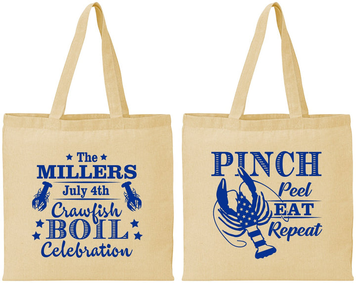 Personalized 4th Of July Cotton Tote Bags - Pink Peel Crawfish | 220011
