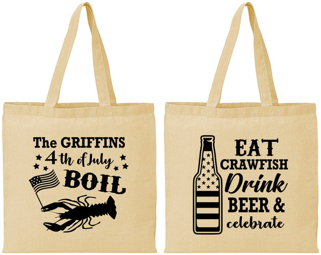 Personalized 4th Of July Cotton Tote Bags - Crawfish Boil | 220012