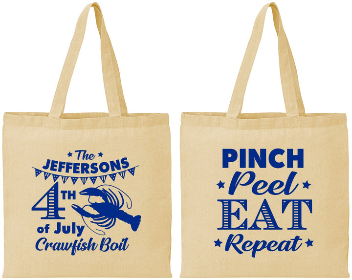 Personalized 4th Of July Cotton Tote Bags - Pink Peel Crawfish | 220015