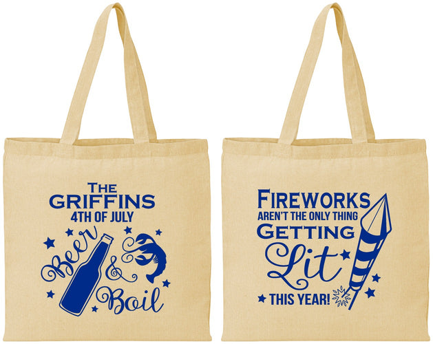 Personalized 4th Of July Cotton Tote Bags - Beach Red White Blue | 220019