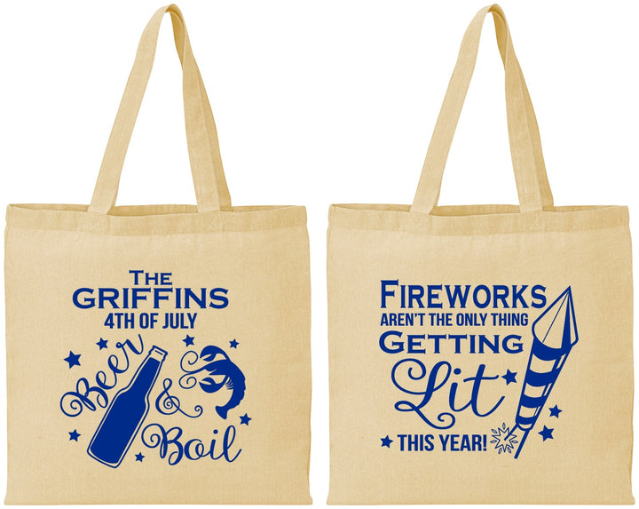 Personalized 4th Of July Cotton Tote Bags - Beach Red White Blue | 220019