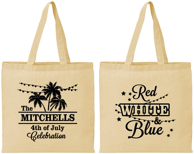 Personalized 4th Of July Cotton Tote Bags - Beach Stars Stripes | 220020