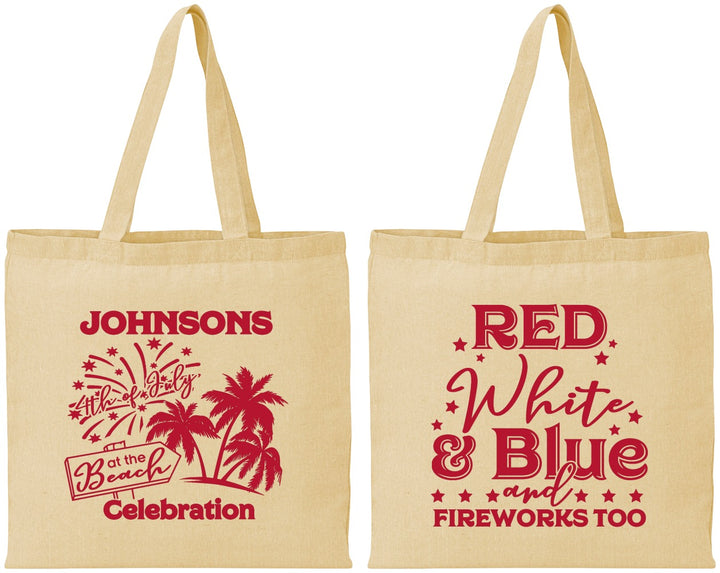 Personalized 4th Of July Cotton Tote Bags - Beach Fireworks | 220022
