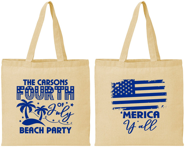 Personalized 4th Of July Cotton Tote Bags - Beach Merica Yall | 220027