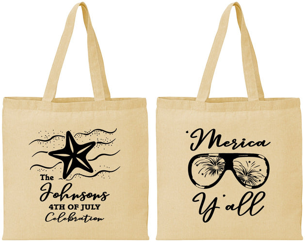 Personalized 4th Of July Cotton Tote Bags - Beach Merica Yall | 220028