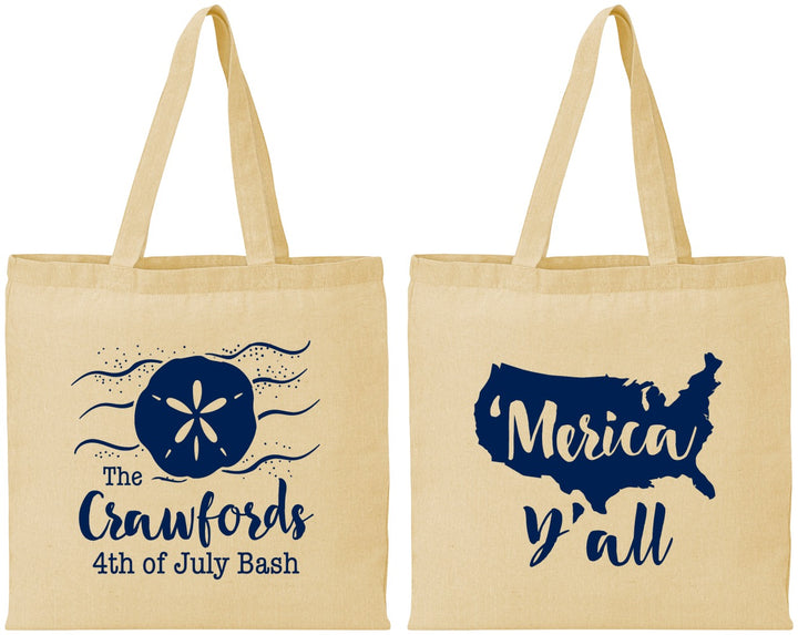 Personalized 4th Of July Cotton Tote Bags - Beach Merica Yall | 220029