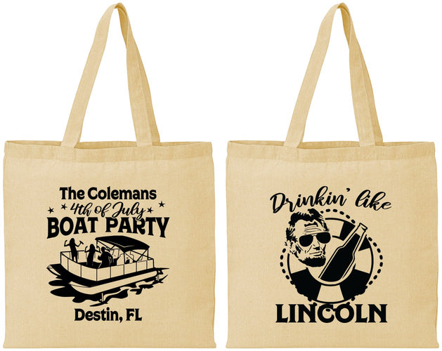 Personalized 4th Of July Cotton Tote Bags - Drinkin Like Lincoln | 220032