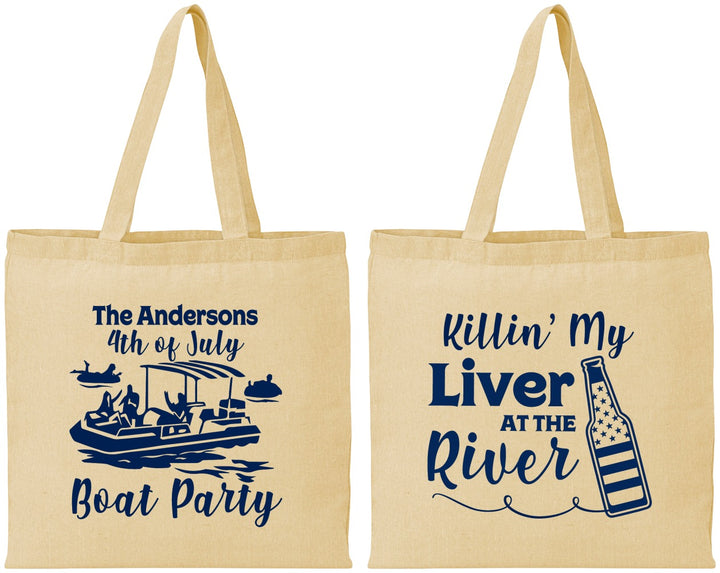 Personalized 4th Of July Cotton Tote Bags - Boat River | 220033