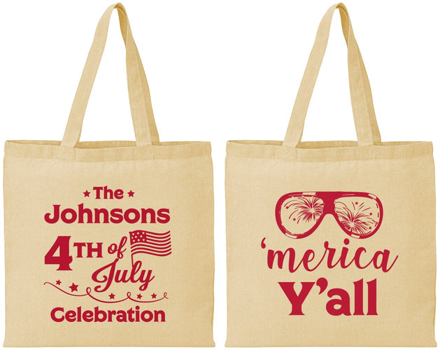 Personalized 4th Of July Cotton Tote Bags - Merica Yall | 220034