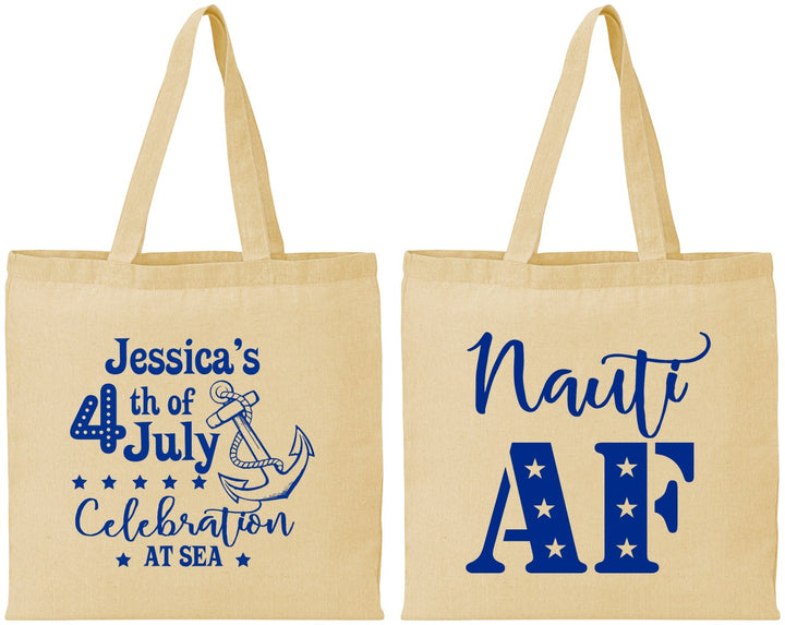 Personalized 4th Of July Cotton Tote Bags - Nautical Anchor | 220035