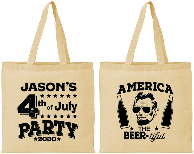 Personalized 4th Of July Cotton Tote Bags - Bbq Lincoln | 220036